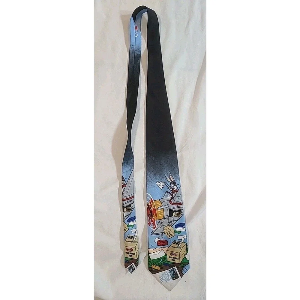 Vintage 1997 Looney Tunes Stamp Collection Bugs Bunny Flying Mail Necktie
